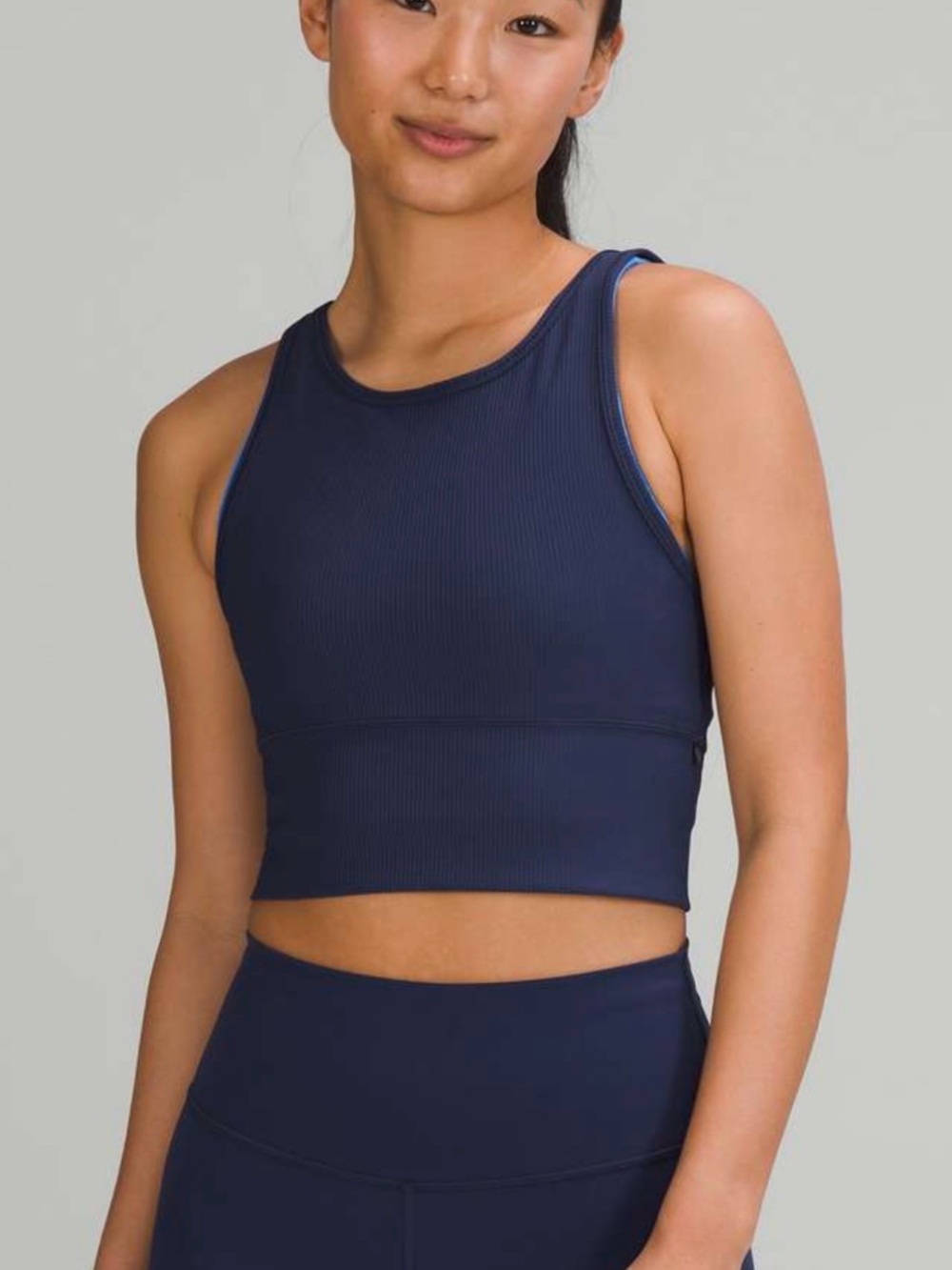 lululemon power pivot ribbed tank luxtreme night sea navy blue 6